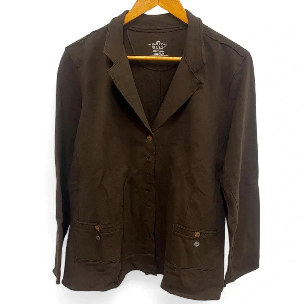 White Lotus Lifestyle Brown Button Jacket Blazer Lots of Stretch Size XL